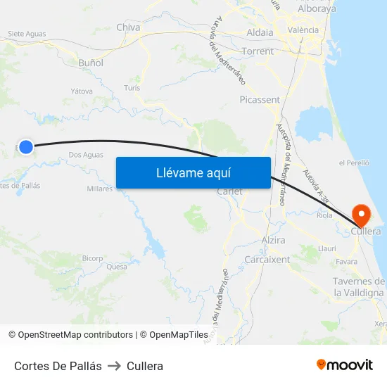 Cortes De Pallás to Cullera map