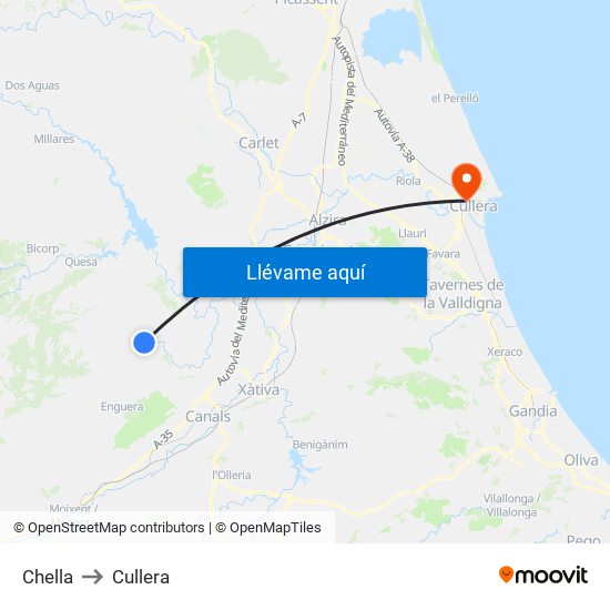 Chella to Cullera map