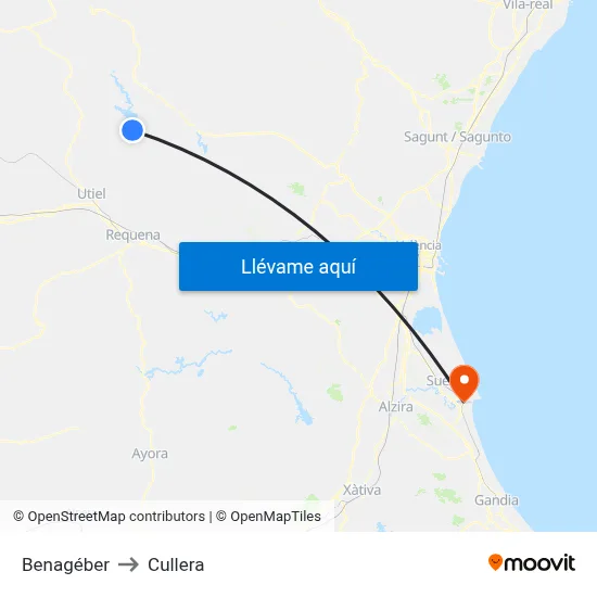 Benagéber to Cullera map