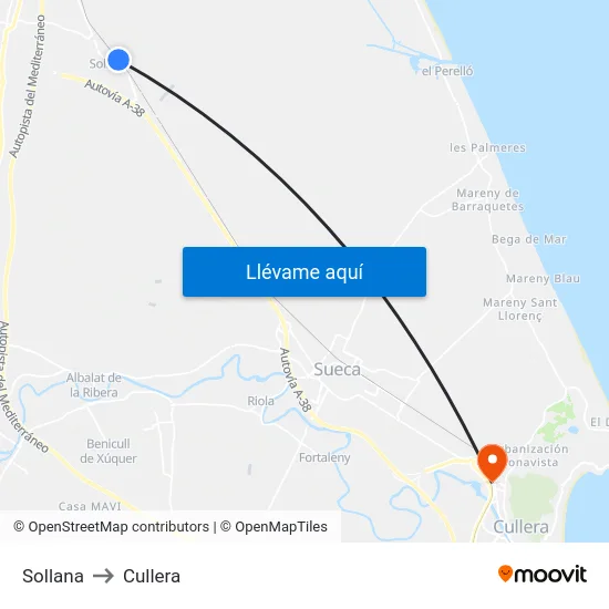 Sollana to Cullera map