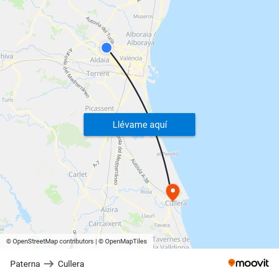 Paterna to Cullera map