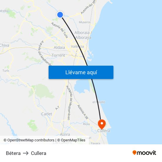 Bétera to Cullera map