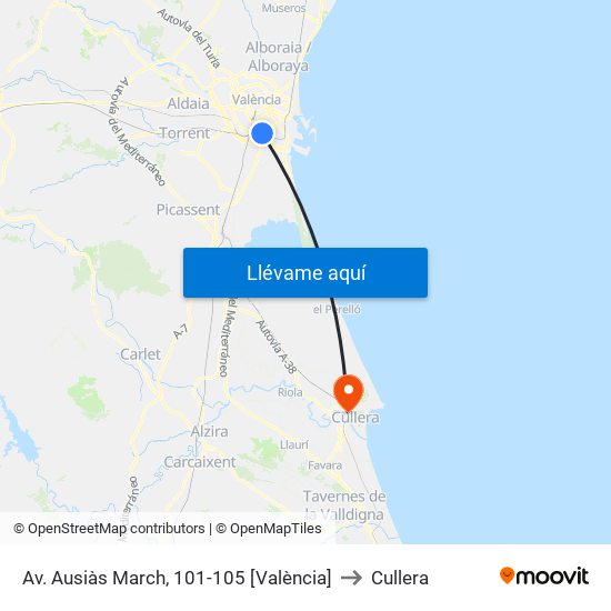 Av. Ausiàs March, 101-105 [València] to Cullera map