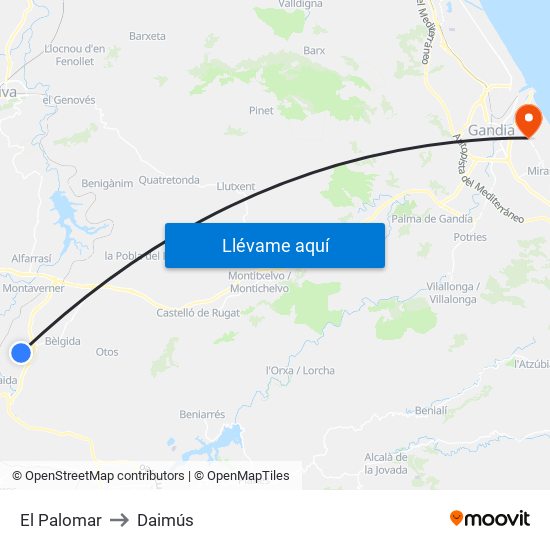 El Palomar to Daimús map