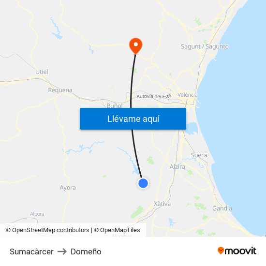 Sumacàrcer to Domeño map