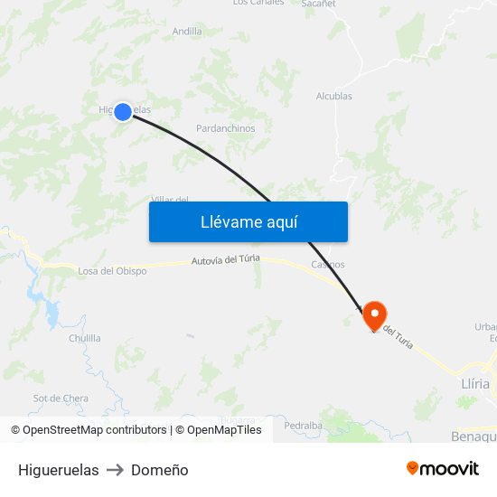 Higueruelas to Domeño map