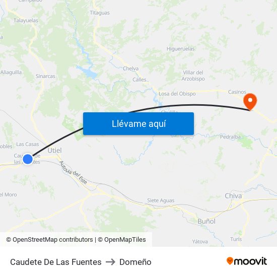 Caudete De Las Fuentes to Domeño map
