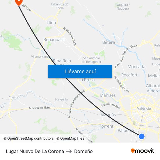 Lugar Nuevo De La Corona to Domeño map