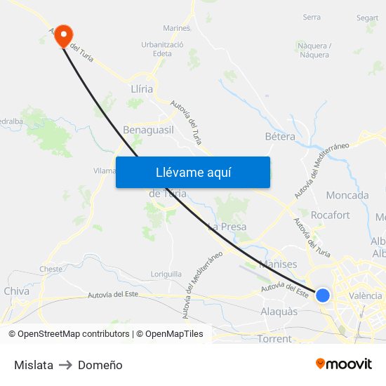 Mislata to Domeño map