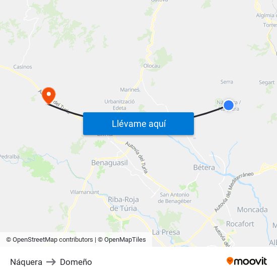 Náquera to Domeño map