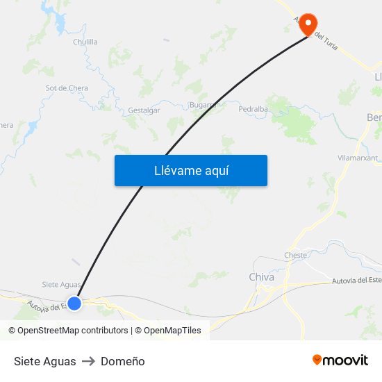 Siete Aguas to Domeño map