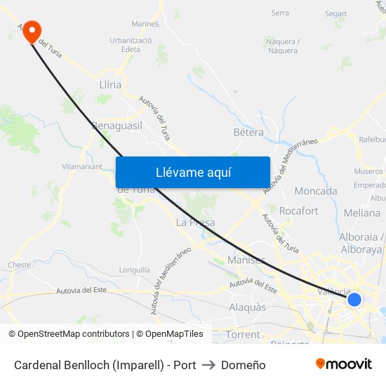 Cardenal Benlloch (Imparell) - Port to Domeño map