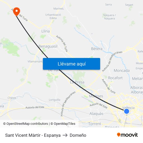 Sant Vicent Màrtir - Espanya to Domeño map