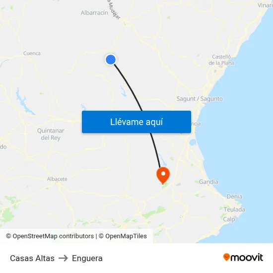 Casas Altas to Enguera map