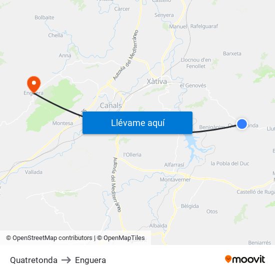 Quatretonda to Enguera map