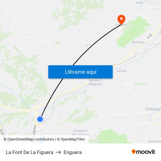 La Font De La Figuera to Enguera map