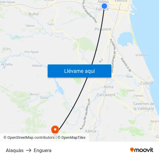 Alaquàs to Enguera map