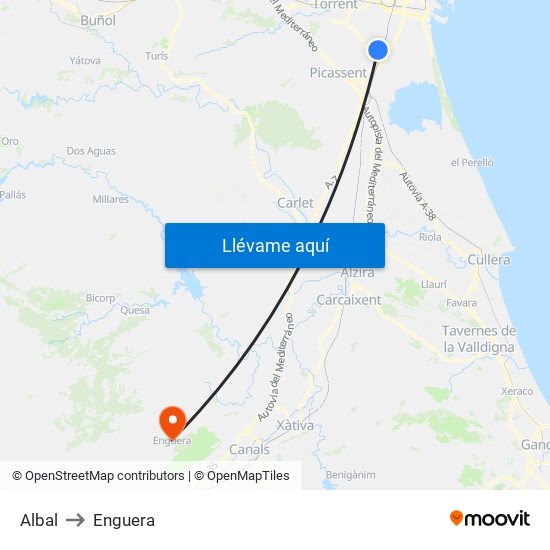Albal to Enguera map