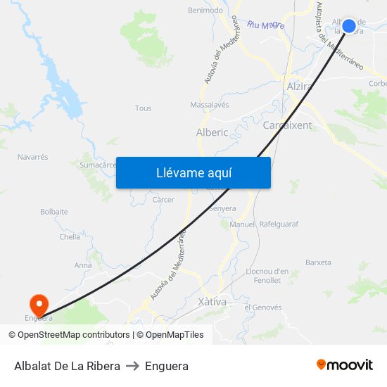 Albalat De La Ribera to Enguera map