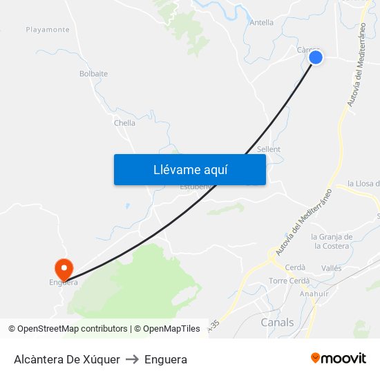 Alcàntera De Xúquer to Enguera map