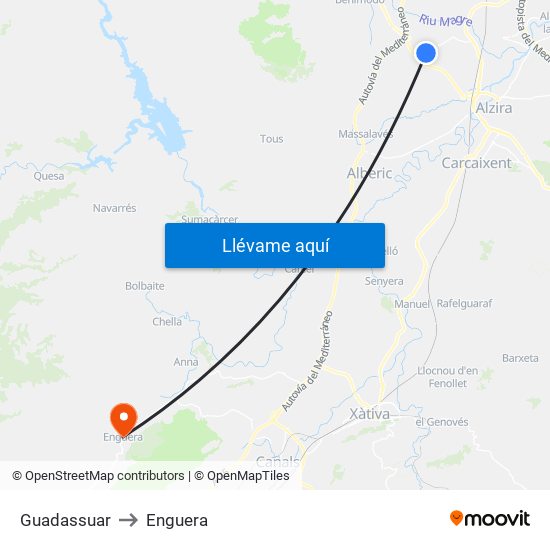 Guadassuar to Enguera map