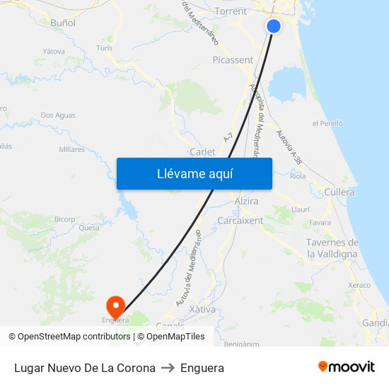 Lugar Nuevo De La Corona to Enguera map