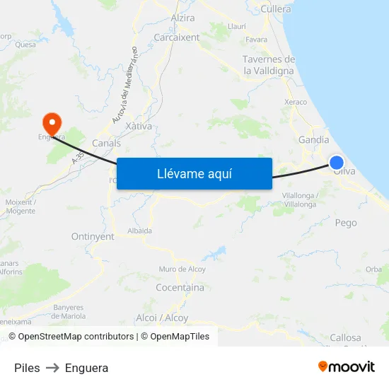 Piles to Enguera map
