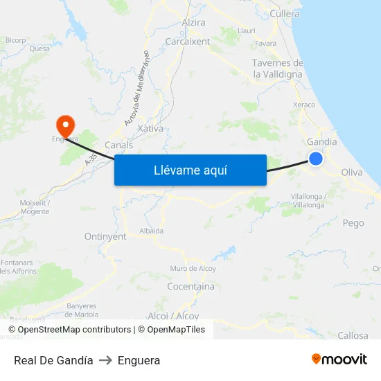 Real De Gandía to Enguera map