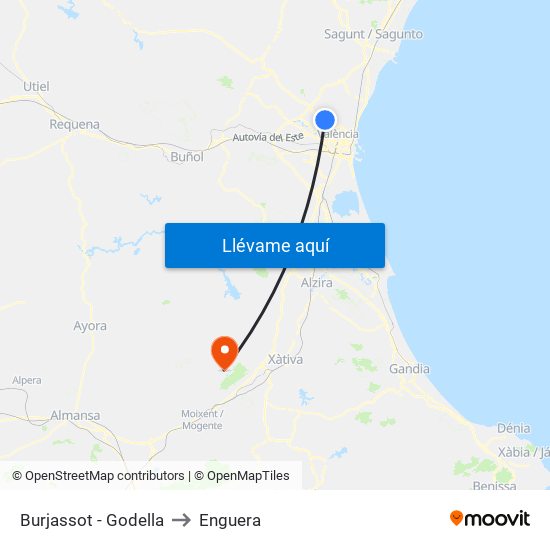 Burjassot - Godella to Enguera map