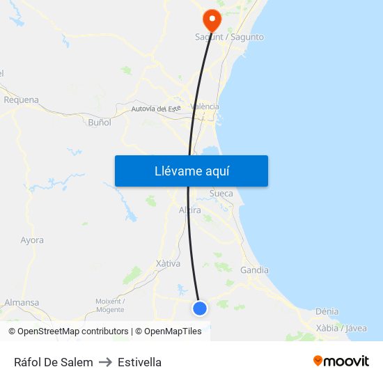 Ráfol De Salem to Estivella map