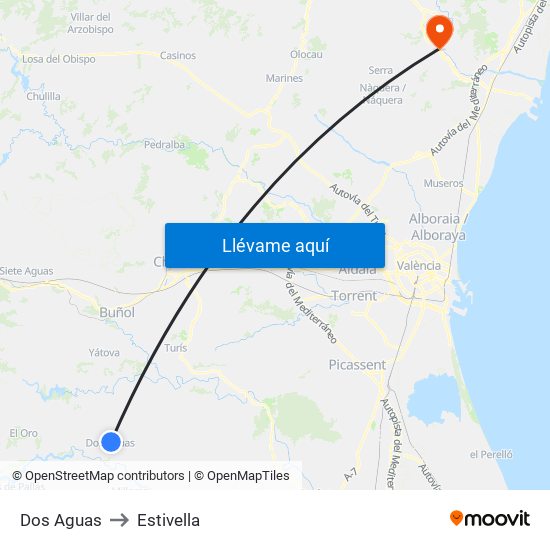 Dos Aguas to Estivella map