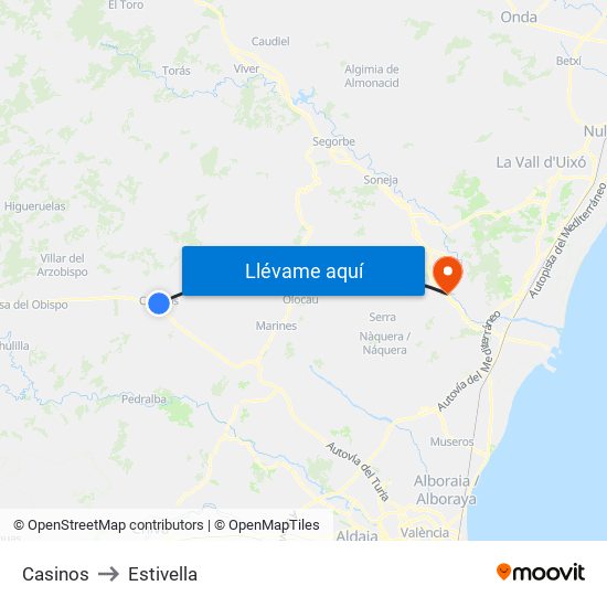 Casinos to Estivella map