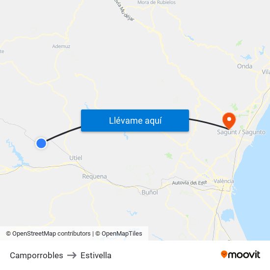 Camporrobles to Estivella map