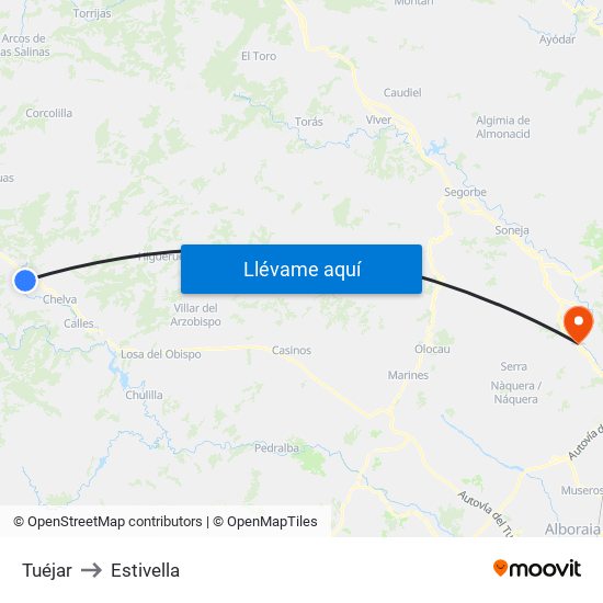 Tuéjar to Estivella map