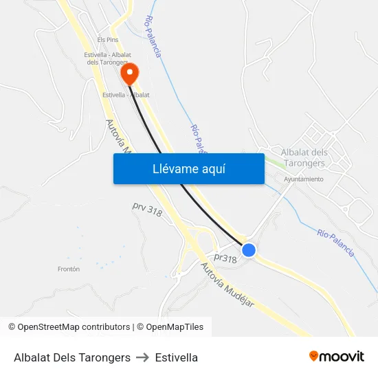 Albalat Dels Tarongers to Estivella map