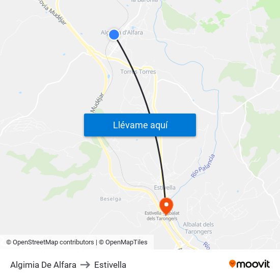 Algimia De Alfara to Estivella map