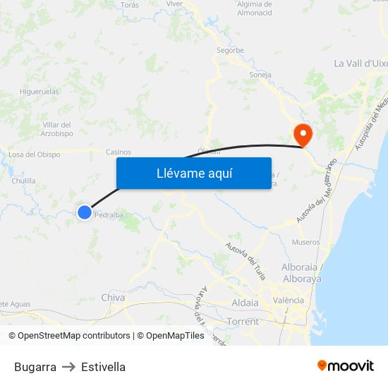Bugarra to Estivella map