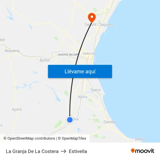 La Granja De La Costera to Estivella map