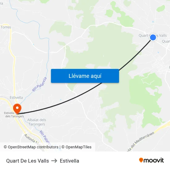 Quart De Les Valls to Estivella map