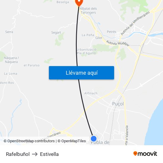 Rafelbuñol to Estivella map