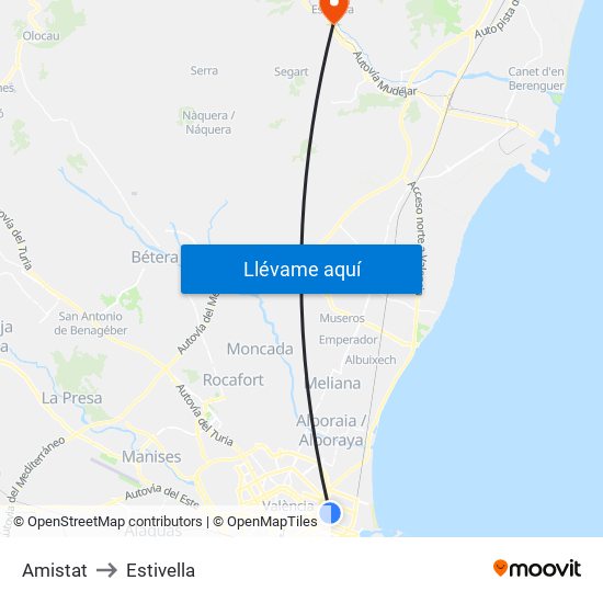Amistat to Estivella map