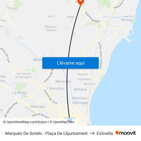 Marqués De Sotelo to Estivella map