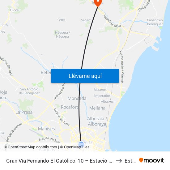 Gran Vía Fernando El Católico, 10 – Estació Metro Ángel Guimerá [València] to Estivella map