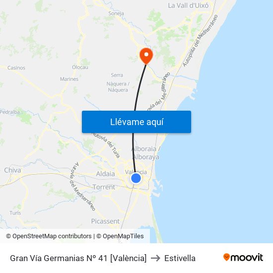 Gran Vía Germanias Nº 41 [València] to Estivella map