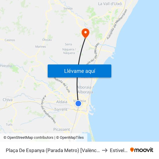 Plaça De Espanya (Parada Metro) [València] to Estivella map
