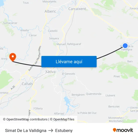 Simat De La Valldigna to Estubeny map