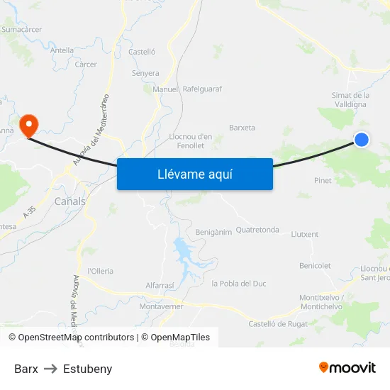 Barx to Estubeny map