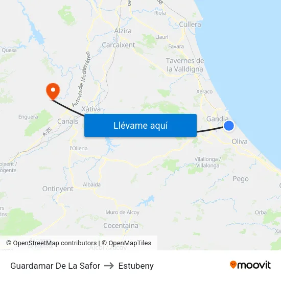Guardamar De La Safor to Estubeny map