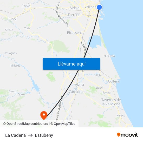 La Cadena to Estubeny map