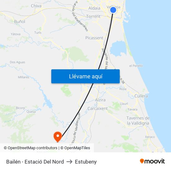 Estació Del Nord - Bailén to Estubeny map